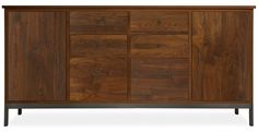 the sideboard is made out of wood and has metal handles on one end, and two