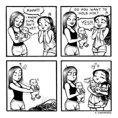 comic strip with two women holding babys in their arms and one woman talking to the other