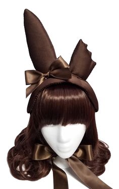 Bunny Bonnet, High Fashion Hair, Piskel Art, Chocolate Easter Bunny, Satin Ribbon Bow, Dark Chocolate Brown, J Fashion, Hair Art