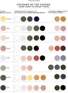 the colors of the season are shown in this chart, with different shades to choose from