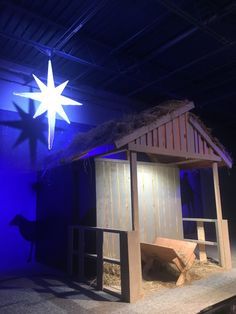 a nativity scene with a star above it