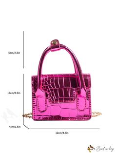 BirdinBag - Neon Pink Crocodile Embossed Mini Flap Chain Bag - Chic and Compact Trendy Crocodile Pattern Shoulder Bag, Party Shoulder Bag With Crocodile Pattern And Top Handle, Party Shoulder Bag With Top Handle And Crocodile Pattern, Trendy Crocodile Pattern Bag For Gifts, Trendy Crocodile Pattern Bag As Gift, Trendy Crocodile Pattern Bag As A Gift, Rectangular Crocodile Pattern Shoulder Bag For Party, Party Crocodile Pattern Crossbody Bag, Party Crocodile Pattern Rectangular Bag