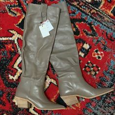 Zara’s Leather Line, Pull On, Pointed Toe, Taupe Over The Knee Boots. Lined W Suede. Size 36 But I’d Say They Run A Bit Small. More Like A 5.5. *Never Been Worn. New With Tags* Taupe Leather Boots, Medium Width, Taupe Leather Boots Medium Width, Taupe Leather Boots With Round Toe, Beige Leather Heeled Boots With Wide Calf, Zara Brown Almond Toe Heeled Boots, Zara Beige Heeled Boots For Fall, Taupe Leather Boots For Fall, Zara Brown Boots For Spring, Zara Beige Leather Heeled Boots