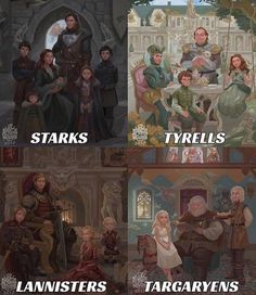 some people are sitting at a table with their names in front of them and the caption reads, starks tyrellans targaryens