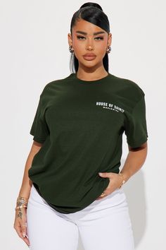 House Of Saints Tshirt - Green Green T Shirts, Saints Tshirt, Green T Shirt, Green Tshirt, T Shirt Women, Graphic Tees Women, Green Fashion, Womens Clothing Tops, Printing Process