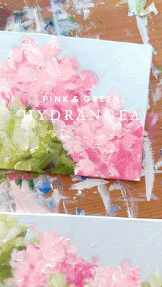 two paintings with pink and green flowers on them