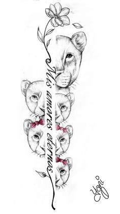 a tattoo design with lions and flowers on it