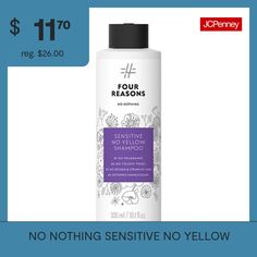 What it DoesNo nothing No Yellow Shampoo eliminates yellow tones in blonde hair. The intense violet pigments in the shampoo neutralize unwanted, yellow tones in light hair. The shampoo is a great choice for lightened and highlighted hair, as well as grey and naturally blonde hair. No Yellow Shampoo is hypoallergenic, fragrance-free, unscented, gluten-free, soy-free, paraben-free, dye and colourant free. 100% vegan and cruelty-free.How to Use Apply large amount into damp hair, lather and leave i… Naturally Blonde Hair, Crunchy Hair, Highlighted Hair, Hair Care Products, Yellow Tones, Light Hair, Shampoos, Fragrance Free, Soy Free