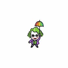 the joker is holding an umbrella over his head