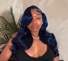 Black Wig Blue Highlights, Dark Blue Wig Black Women, Blue And Brown Wig, Dark Blue Hair Wig, Denim Blue Wig, Dark Blue Frontal Wig, Royal Blue Wig Install, Dark Blue Wig Install, Navy Blue Wigs For Black Women