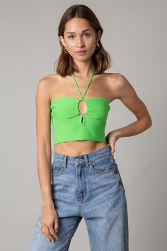 Green Going Out Top, Halter Outfit, Midriff Top, Trendy Crop Tops, Rib Knit Top, Black And White Tops, Spring Fits, Summer Crop Tops, Halter Crop Top