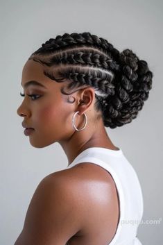 Black Braids Updo Hairstyles, Short Braid Black Women, Plait Braids For Black Women, African Updo Hairstyles, Feminine Natural Hairstyles Black Women, Braid In A Bun, Up Do Braids, Braided Bun For Black Women, 2 Braids Hairstyles For Black Women