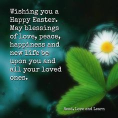 a green leaf with a white flower on it and the words, wishing you a happy easter