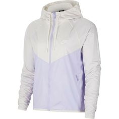 Nike Women's Sportswear Windrunner Hoodie Zip Up White Purple Athletic Jacket Features: Authentic Nike Brand new with tags A legendary look gets back to its roots with the Nike Sportswear Windrunner Jacket. It features water-repellent details to give you coverage in rough weather, just like the 1978 original. Weather Resistance - Taffeta fabric has a durable, water-repellent finish that helps resist the elements. Classic Style- Chevron design is inspired by the iconic 1978 Windrunner Jacket. All Nike Fashion Outfit, Nike Windrunner Jacket, Nike Windrunner, Windrunner Jacket, Women's Sportswear, Nike Brand, Hoodie Zip, Chevron Design, Athleisure Outfits