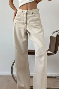 Cargo Fit, Jean Beige, Jeans Online Store, Look Winter, Beige Jeans, Jeans Beige, Streetwear Jeans, Streetwear Mode, High Waist Wide Leg Pants