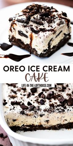 oreo ice cream cake on a white plate