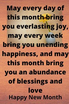 a happy new month message with a flower in a vase