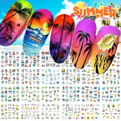 PRICES MAY VARY. Summer Design: The package includes 24 sheets exquisite colorful summer water transfer nail art stickers, each sheets has a different pattern style to make your nails unique. Assorted patterns: Nail decals patterns include Coconut Tree, Beach, Ice Cream, Sailing Boat, Pineapple, Watermelon, Tropical Style flower pattern, etc. Which can offer you multiple choices, satisfy your rich imagination of nail DIY and create your own style. Safe materials: The water transfer nail stickers Vacation Nails Beach, Palm Tree Nail Art, Tree Nail Art, Palm Tree Nails, Fun Nail Colors, Summer Nail Art, Tree Nails, Palm Trees Beach, Nail Art Stickers Decals