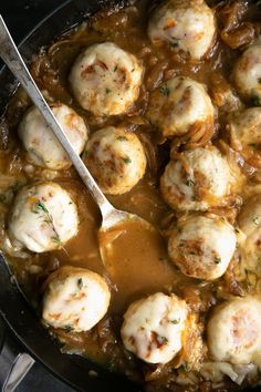 This French Onion Meatball Skillet is your favorite French onion soup - updated! Made with perfectly juicy, cheese-filled turkey meatballs,  caramelized onions, and melted Gruyère cheese, this unforgettable main dish is perfect with fresh bread or creamy mashed potatoes.