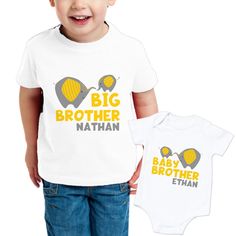 "Try out our new Custom Shirt Previewer so you can see exactly how your shirt will look with custom colors. Copy and paste this link into your browser (works best on Google Chrome): https://myshirtorders.com/Configurator/index.html?path=../C_M_D/WA/WAFull/BigBroElephant1 After you choose your custom colors, copy the color list from the bottom right of the screen and paste it into the \"Personalization\" field along with the name you want. Set Includes: -One toddler size shirt and one infant body Matching Kids Outfits, Twin Shirts, Monkey Shirt, Big Sister Little Sister, Elephant Shirt, Big Brother Shirt, Sibling Shirts, Sister Shirt, Nursery Decals