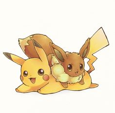 two pikachu laying next to each other on the ground