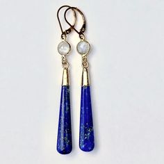 Catalina - Lapis Lazuli Gold – E. Shaw Jewels Blue Moonstone Earrings With Natural Stones, 14kt Gold, Ear Wires, Lapis Lazuli, Moonstone, Natural Gemstones, Gold Filled, Gemstones, Sterling Silver