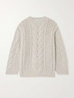 BRUNELLO CUCINELLI Cable-knit alpaca-blend sweater Elegant Merino Wool Cable Knit Sweater, Elegant Wool Sweater With Pointelle Knit, Oversized Cable Knit Cashmere Sweater, Luxury Long Sleeve Cable Knit Sweater, Oversized Cashmere Cable Knit Sweater, Elegant Oversized Cable Knit Sweater, Old Money Clothing, Brunello Cucinelli Women, Money Clothing