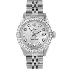 SKU#: 6917-SS-SLV-DIA-AM-BDS-JBLPre-Owned Rolex 6917 Ladies 26mm Datejust Watch, Custom Silver Diamond Dial & Custom 1ct Diamond Bezel on Rolex Stainless Steel Jubilee Band Model#: 6917 Case: Rolex 26mm Stainless Steel Case Movement: Rolex Automatic 2035 Caliber Dial: Custom Silver Dial with Diamond Hour Markers (Not Made by Rolex) Bezel: Custom 1ct Diamond Bezel (Not Made by Rolex) Band: Rolex Stainless Steel Jubilee Band This Beautiful Watch Comes Fully Serviced, Polished, Time-Tested, Air/Wat Rolex 26mm, Wooden Watch Box, Beautiful Watch, Wooden Watch, Pre Owned Rolex, Bezel Diamond, Beautiful Watches, White Dial, Silver Diamonds