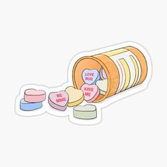 Pill Bottle Painting Ideas, Cartoon Pill Bottle, Pill Bottle Sticker, Medication Bottle Aesthetic, Heart Pill Tattoo, Cute Medicine Drawing, Cute Pill Bottle, Spilled Pill Bottle Drawing, Medicine Stickers Medical