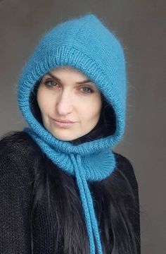 Aquamarine Knit angora balaclava/ angora knitted hood/angora knitted hood /handmade knit hood  This hood is knitted from angora mink yarn.  It is very warm and gentle. suitable for people with sensitive skin. It will wonderfully complement your image and warm in cold weather.   Fits the size of the head 52-60 cm.  Care of the product:  only hand wash! wash in water no more than 30 degrees! It is easy to squeeze and decompose on a flat surface and dry. Do not wash in the washing machine! in the w Knit Hood, Cold Weather Fits, Handmade Knit, Knitted Hood, Hat Women, Style Expert, Handmade Knitting, Knit Hat, Aquamarine