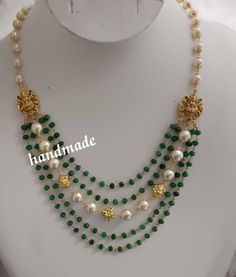 Beads Collection Gold, Pearl Haram Design, Green Beads Jewellery Designs, Pearl Chain Designs In Gold, Latest Beads Jewellery Designs, Green Pearl Necklace, Fashion Jewelry Necklaces Gold