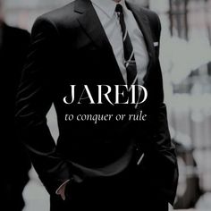 a man in a suit and tie with the words jared to conquer or ride