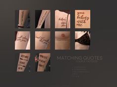 there are many different pictures with writing on the back of their stockings and bras