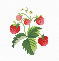 a cross stitch pattern with flowers and leaves