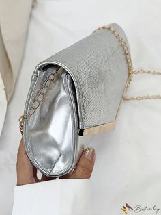 BirdinBag - Chic Metallic Envelope Bag with Flap and Chain for Stylish Decor Chic Silver Envelope Evening Bag, Elegant Envelope Bag With Chain Strap, Rectangular Flap Bag With Chain Strap For Party, Chain Strap Envelope Evening Bag, Envelope Evening Bag With Chain Strap As Gift, Formal Envelope Bag With Chain Strap, Party Clutch Flap Bag With Chain Strap, Party Envelope Shoulder Bag With Chain Strap, Party Envelope Bag With Chain Strap