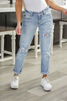 Kancan Mid Rise Boyfriend Jeans High Water Jeans, Mid Rise Boyfriend Jeans, Boyfriend Cut Jeans, Boyfriend Cut, Distressed Boyfriend Jeans, Boyfriend Jean, Fashion Over 50, Casual Style Outfits, Cute Fashion