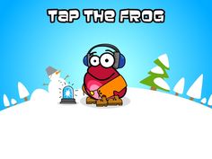 a cartoon character with headphones on sitting in front of a snow covered hill and the words tap the frog