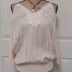 New Creme Tank Blouse; Size M With No Tags, 100% Polyester, Very Soft And Comfortable Feminine Flowy Tops For Vacation, Spring Off-shoulder Tops For The Beach, Spring Off-shoulder Tops For Beach, Spring Off-shoulder Beach Tops, Feminine Off-shoulder Top For Vacation, Spring Flowy Off-shoulder Top, Flowy Off-shoulder Top For Spring, Flowy Off-shoulder Top For Beach, Flowy Off-shoulder Beach Top