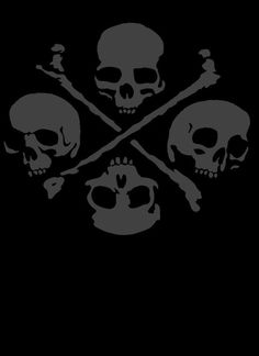 three skulls and two bones are shown in the shape of crossbones on a black background