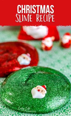 christmas slime recipe with santa clause on top and green grass in the middle,