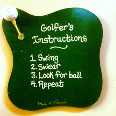 a green sign with instructions for golf instruction