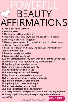 a pink poster with the words powerful beauty affirmations