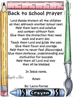 the back to school prayer with pencils and crayon on top of it