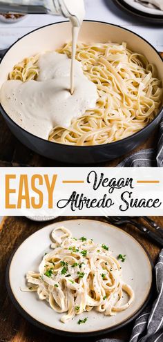 an easy vegan alfredo sauce in a skillet