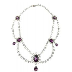 Hollywood iconic multi strend tiered Amethyst necklace CZ Zircon 925 Sterling Silver necklace white gold plated over silver Nec6 Metal: Sterling Silver Metal Purity: 925 Metal Wt: 92.880 Grams Stone: CZ Zircon stone Clarity: AAAAA Stone colour: colour less / white Stone weight:10.890 ctw Gemstone: Amethyst Gemstone creation: Lab creation length:18 inch Product Color: Oxidized Black and Gold Rhodium Plated on Sterling Silver Exquisite White Gold Jeweled Necklaces, Classic White Gold Jewelry With Stones, Formal Sterling Silver Jewelry With 17 Jewels, Formal White Gold Necklaces With Stones, White Gold Jeweled Fine Necklaces, Fine Jewelry White Gold Necklace With Jewels, White Gold Necklaces With Stones For Formal Occasions, White Gold Necklace With Stones For Formal Occasions, Dazzling Diamond Jeweled Necklace