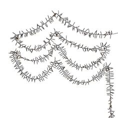 a black and white photo of a christmas tree made out of barbed wire on a white background