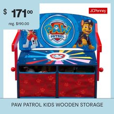 the paw patrol children's wooden storage bench is $ 17 00