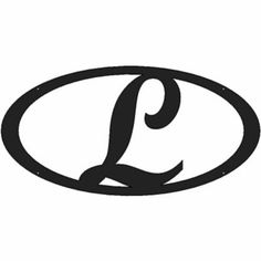 an oval logo with the letter l in black on a white background, it appears to be made out of metal