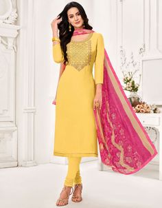 Yellow Chanderi Cotton Pant Dress Yellow Dupatta, Chanderi Silk Suits, Pant Dress, Cotton Salwar Suit, Party Wear Kurtis, Churidar Suits, Chanderi Silk Saree, Cotton Dress Material, Cotton Dupatta