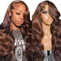 Lace Front Wigs Body Wave, Wigs Body Wave, Cheap Human Hair, Chocolate Brown Colour, Hair Solutions, Colored Wigs, Brown Wig, Body Wave Hair, Human Hair Lace Wigs